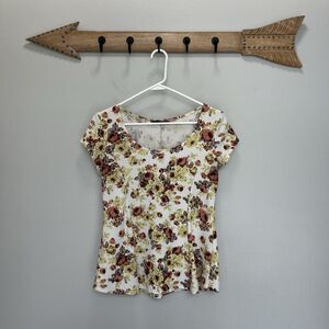 Festival Boho Prairie Cottagecore Floral Short Sleeve Peplum Top Medium